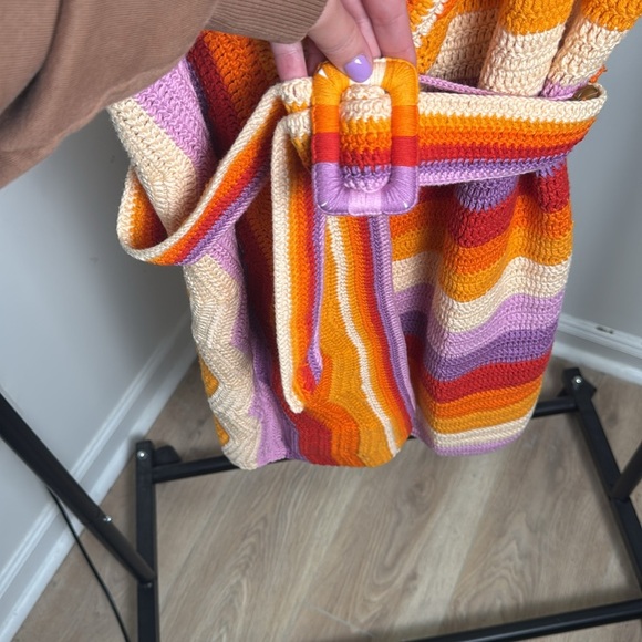 Farm Rio New with Tag Striped Knit Crochet Mini Belted Wrap Dress Size Large - Picture 4 of 8